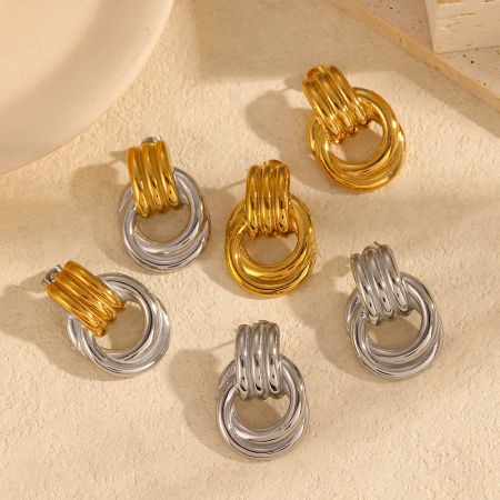 1 paire de boucles d'oreilles à tige pour femme en acier inoxydable plaqué or , série simple daily