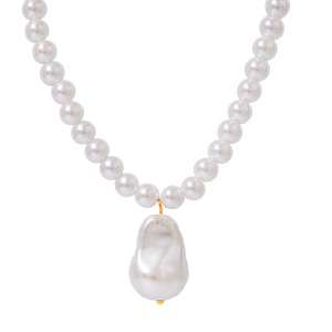Collier Avec Pendentif En Perles Artificielles Pour Femme, Série Simple Rétro, En Acier Inoxydable Plaqué Or  h5 Image7