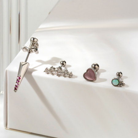 Boucles d'oreilles piercing femme Simple Series Classic Heart en acier titane sans placage, ornées de zircon. 2