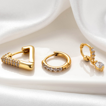 Boucles d'oreilles piercing femme, collection Simple Series Classic Geometric, en cuivre sans placage, avec zircon. 2