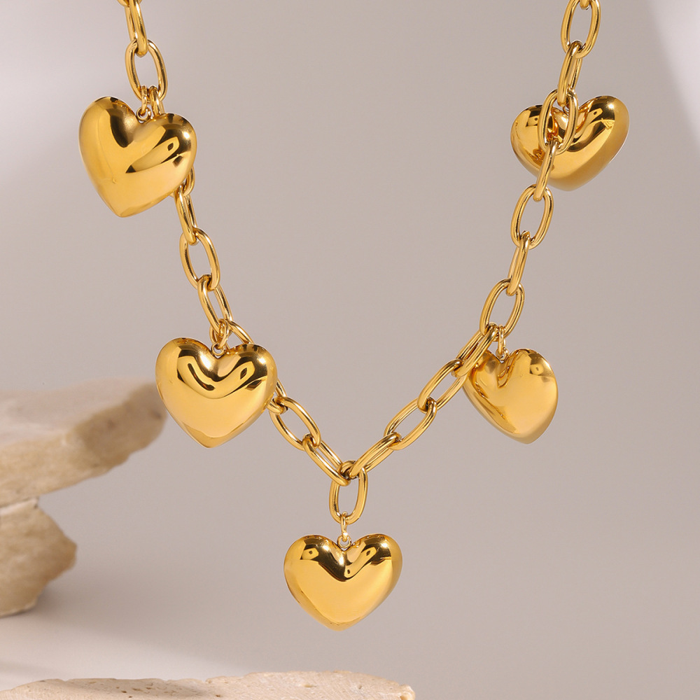 Collier Avec Pendentif En Forme De Cœur En Acier Inoxydable Plaqué Or  Pour Femme, Série Simple, 1 Pièce Image5