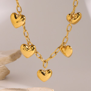 Collier Avec Pendentif En Forme De Cœur En Acier Inoxydable Plaqué Or  Pour Femme, Série Simple, 1 Pièce h5 Image5