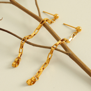 1 Paire De Boucles D'Oreilles Pendantes À Pompon En Acier Inoxydable Plaqué Or Pour Femme h5 Image5