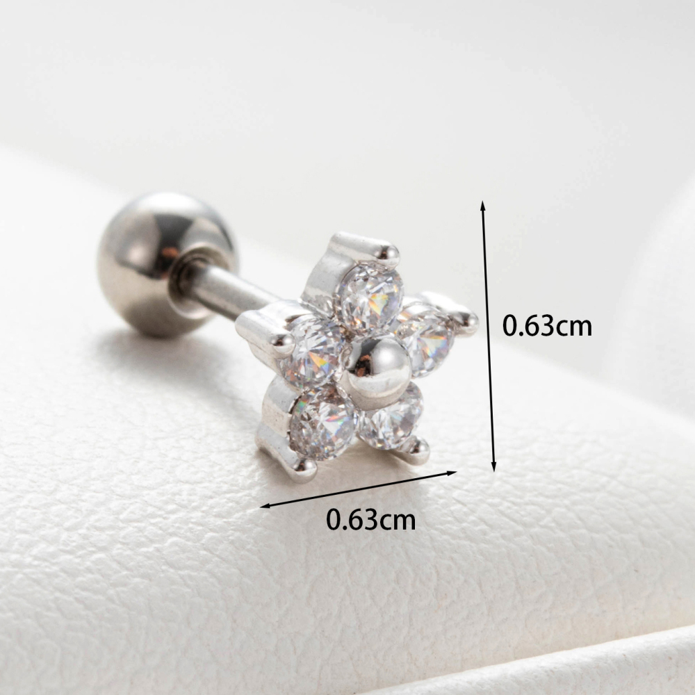 Boucles D'Oreilles Piercing Femme Simple Series Simple Flower En Cuivre Sans Placage, Avec Zircon. h5Image5