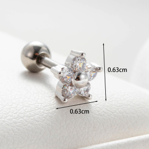 Boucles D'Oreilles Piercing Femme Simple Series Simple Flower En Cuivre Sans Placage, Avec Zircon. h5 Image5