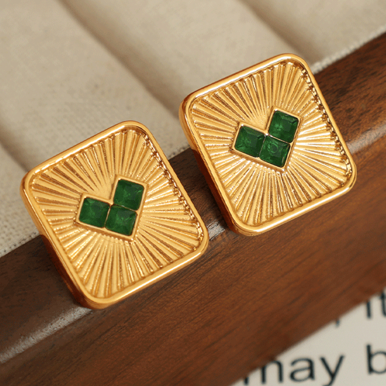 1 Paire De Boucles D'Oreilles À Tige En Acier Inoxydable Plaqué Or Avec Zircons Pour Femme, Style Rétro, Série Simple Image4