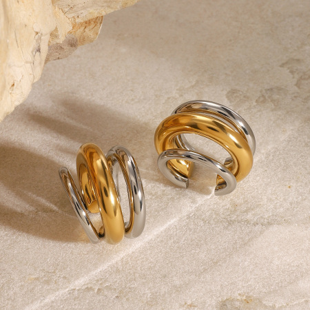 1 paire de manchettes d'oreilles femme en acier inoxydable plaqué or, style patchwork décontracté et simple