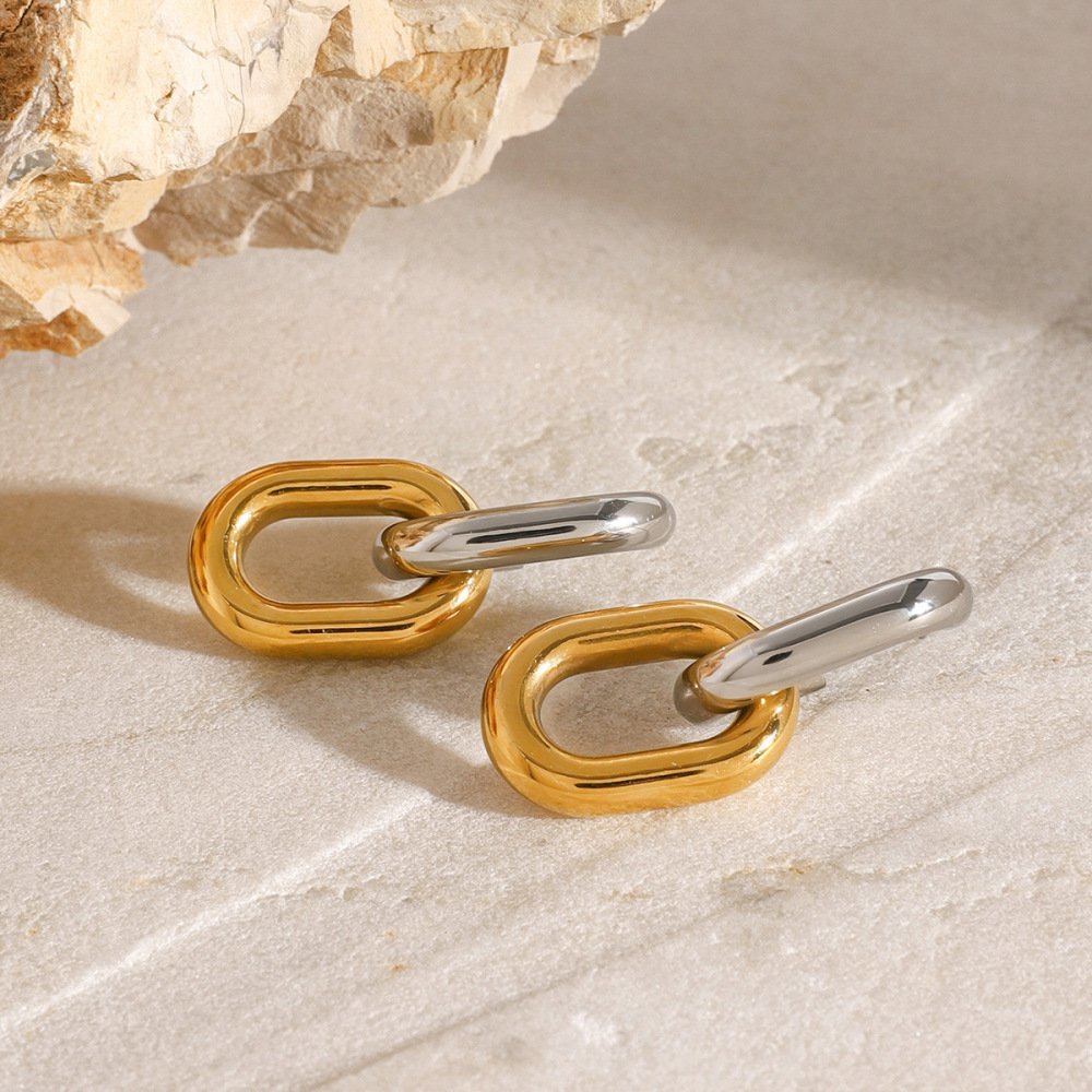 1 Paire De Boucles D'Oreilles Pendantes Pour Femmes, Série Simple , En Acier Inoxydable Plaqué Or  Image5