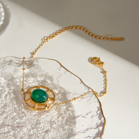 bracelet à breloques rétro géométrique en acier inoxydable plaqué or  pour femme, série ethnique, 1 pièce