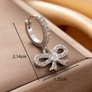Boucles D'Oreilles Piercing Femme Simple Series Classic Bow Knot En Cuivre Sans Plaquage, Ornées De Zircon h5 Image4