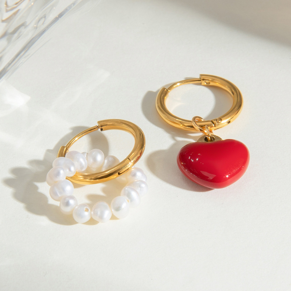 1 Paire De Boucles D'Oreilles Pendantes En Acier Inoxydable Plaqué Or  Avec Perles Artificielles Pour Femme, Série Romantique, Cœur Doux Image5