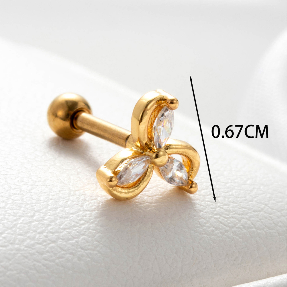 Boucles D'Oreilles Piercing Femme Simple Series Classic Flower En Cuivre Sans Placage, Ornées De Zircon. Image3