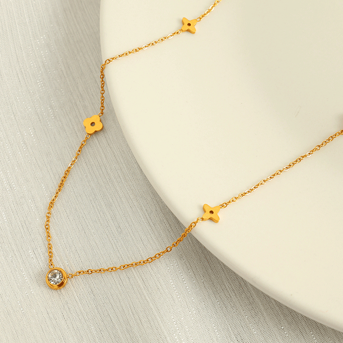 Collier Avec Pendentif En Acier Inoxydable Plaqué Or  Et Strass Pour Femme, Série Simple, Motif Soleil/Lune Image4