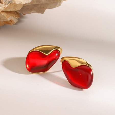 1 paire de boucles d'oreilles à tige ovales en acier inoxydable plaqué or  pour femmes, série classic 