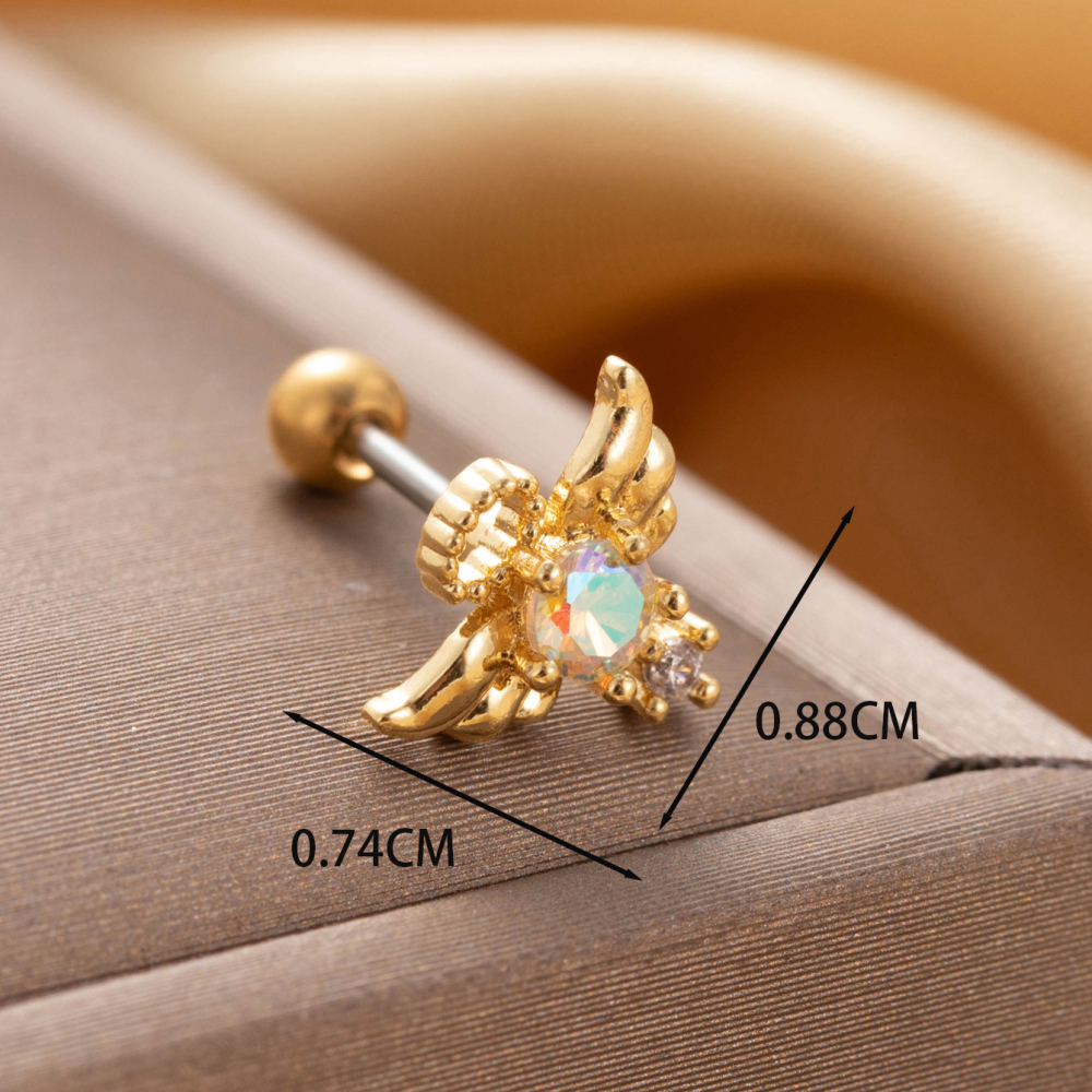 Boucles D'Oreilles Piercing Pour Femme, 1 Pièce, Série Simple Heart, En Acier Titane Sans Placage, Avec Zircon. h5Image3