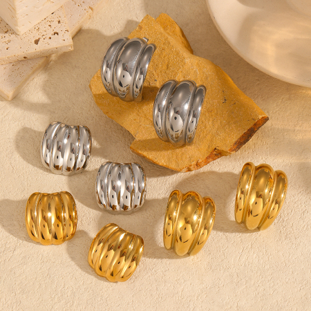 1 paire de boucles d'oreilles à tige géométriques simples en acier inoxydable plaqué or  pour femme 2