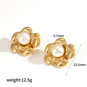 1 Paire De Boucles D'Oreilles À Tige Élégantes En Acier Inoxydable Plaqué Or  Avec Perles Artificielles Pour Femme, Série Classique h5 Image6