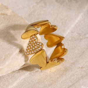 Bague Simple Pour Femme, En Acier Inoxydable Doré, Ornée D'Un Zircon Et Ornée D'Un Cœur Décontracté. h5 Image5