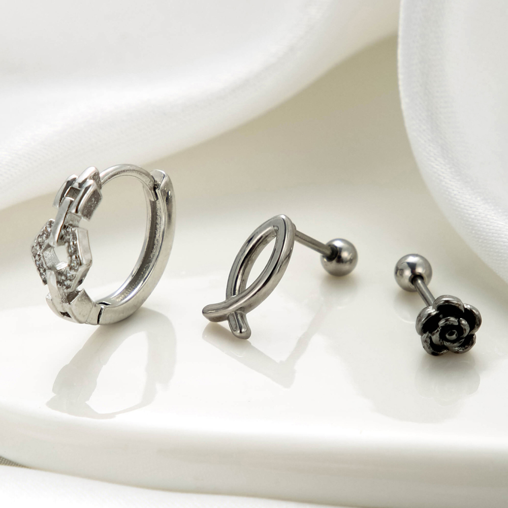 Boucles D'Oreilles Piercing Femme Simple Series Classic Flower En Cuivre Sans Placage, Ornées De Zircon. Image3