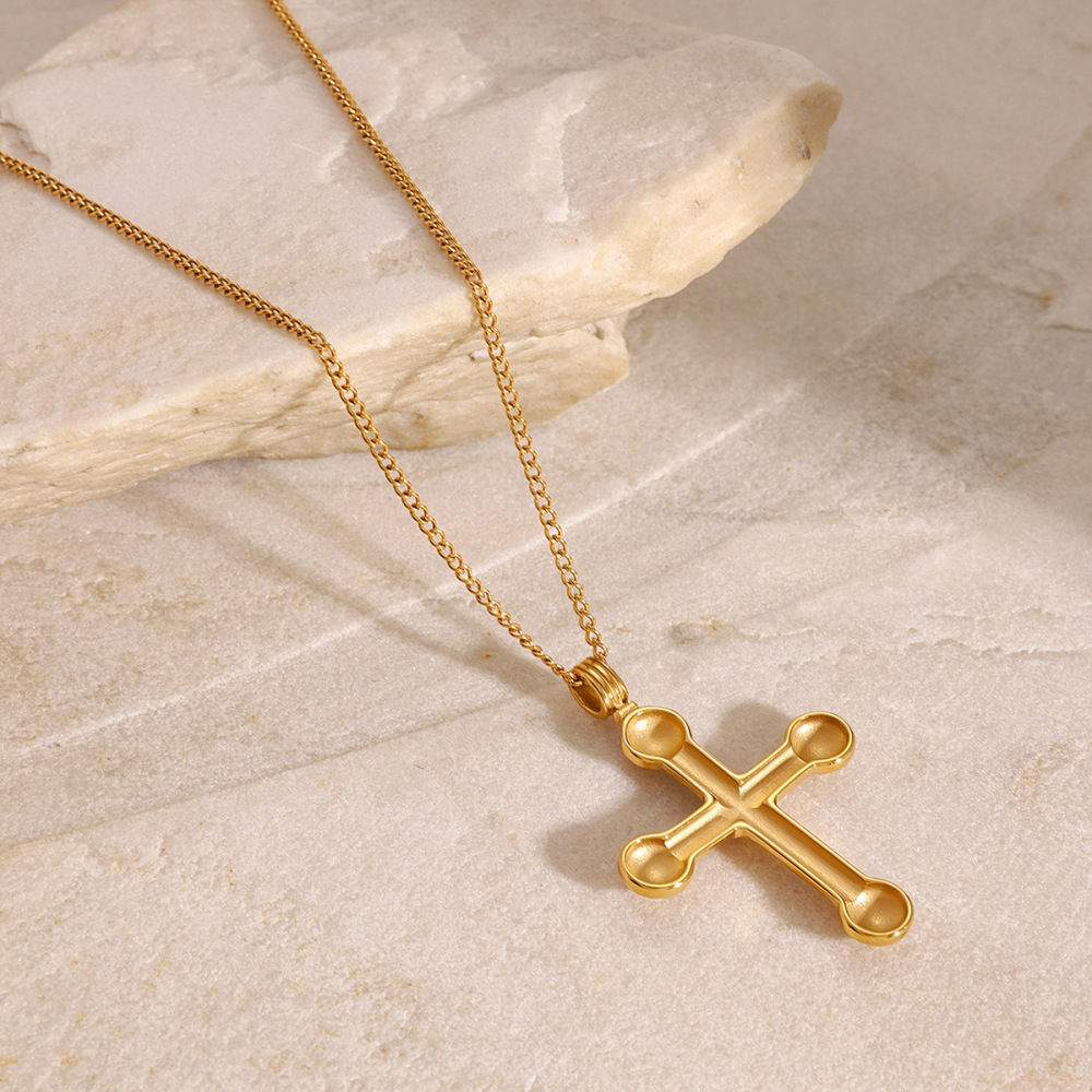 Collier Avec Pendentif Croix En Acier Inoxydable Plaqué Or Et Strass Pour Femme, Série Classique, h5Image5