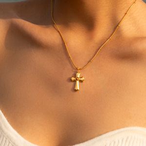 Collier Avec Pendentif Croix En Acier Inoxydable Plaqué Or Et Pierre Naturelle Pour Femme, Série Simple, Style Ins h5 Image6