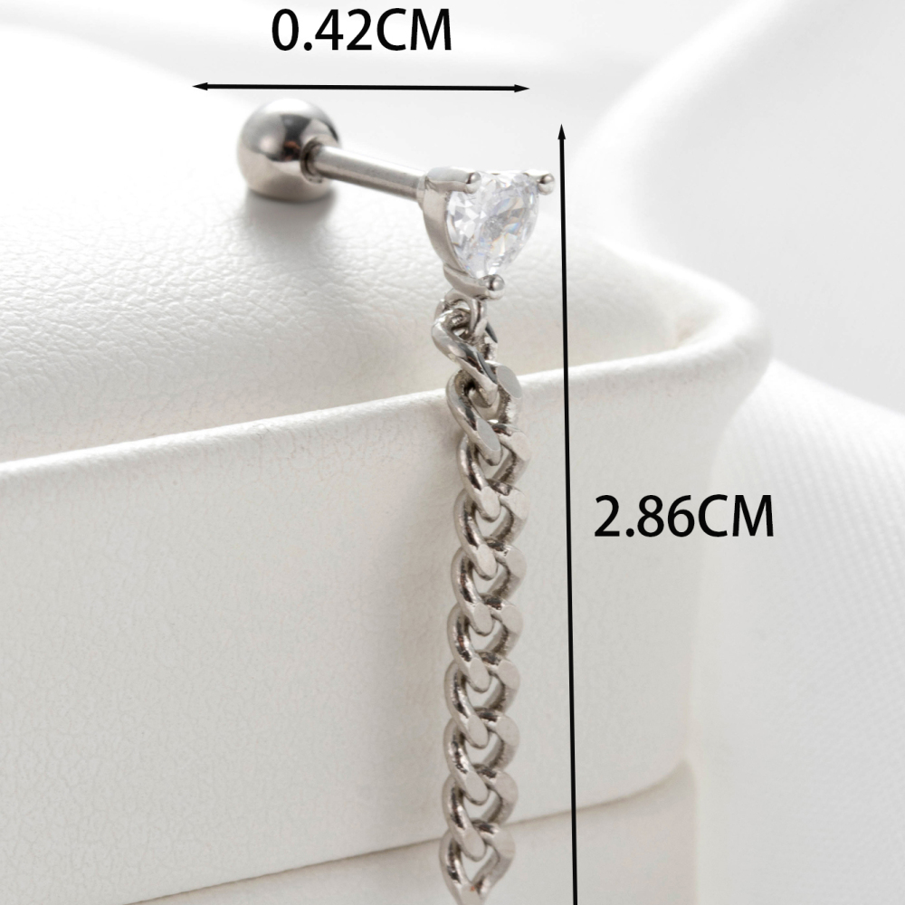 Boucles D'Oreilles Piercing Femme Simple Series Classic Heart En Acier Titane Sans Placage, Ornées De Zircon. h5Image4