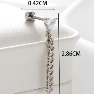 Boucles D'Oreilles Piercing Femme Simple Series Classic Heart En Acier Titane Sans Placage, Ornées De Zircon. h5 Image4