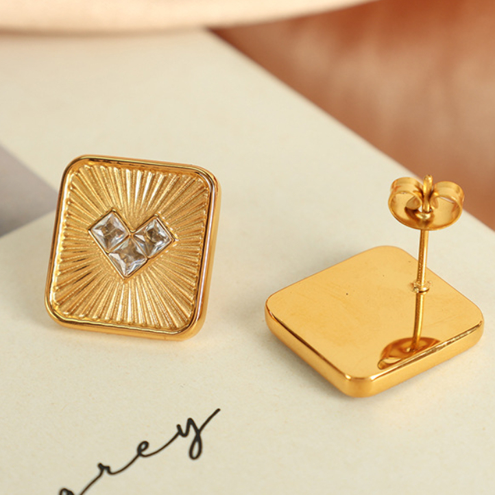 1 Paire De Boucles D'Oreilles À Tige En Acier Inoxydable Plaqué Or Avec Zircons Pour Femme, Style Rétro, Série Simple Image5
