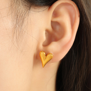 1 Paire De Boucles D'Oreilles À Tige En Acier Inoxydable Plaqué Or  Pour Femme, Série Simple, Motif Cœur Simple h5 Image6