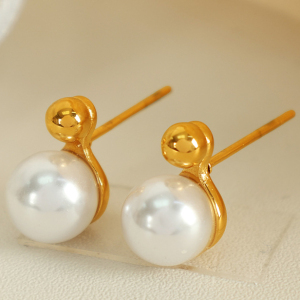 Ensemble De Colliers Pour Femmes, 1 Paire, Série Simple, Géométrique, En Acier Inoxydable Plaqué Or, Perles Artificielles h5 Image5