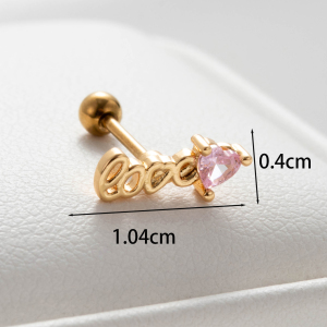 Boucles D'Oreilles Piercing Femme Simple Series Classic Heart En Acier Titane Sans Placage, Ornées De Zircon. h5 Image4