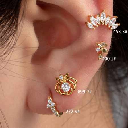 Boucles d'oreilles piercing femme Simple Series Classic Plant en cuivre sans placage, ornées de zircon.