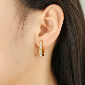 1 Paire De Boucles D'Oreilles Créoles Géométriques Classiques En Acier Inoxydable Plaqué Or  Et Zircon Pour Femme h5 Image3