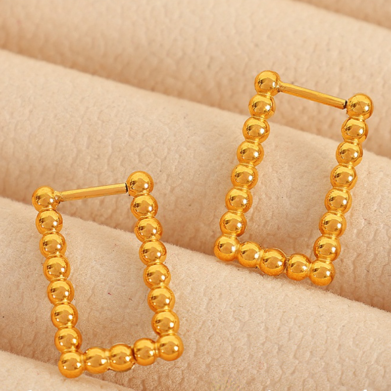 1 Paire De Boucles D'Oreilles Créoles Géométriques Classiques En Acier Inoxydable Plaqué Or  Pour Femme, Série Simple Image9