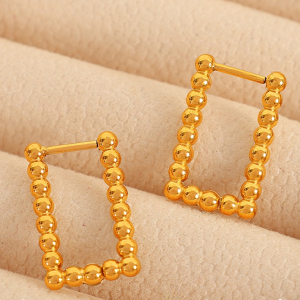 1 Paire De Boucles D'Oreilles Créoles Géométriques Classiques En Acier Inoxydable Plaqué Or  Pour Femme, Série Simple h5 Image9