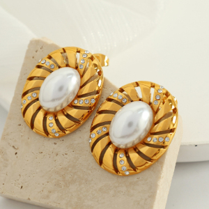 1 Paire De Boucles D'Oreilles À Tige Géométriques Rétro En Acier Inoxydable Plaqué Or  Avec Strass Pour Femme, Série Classique h5 Image6