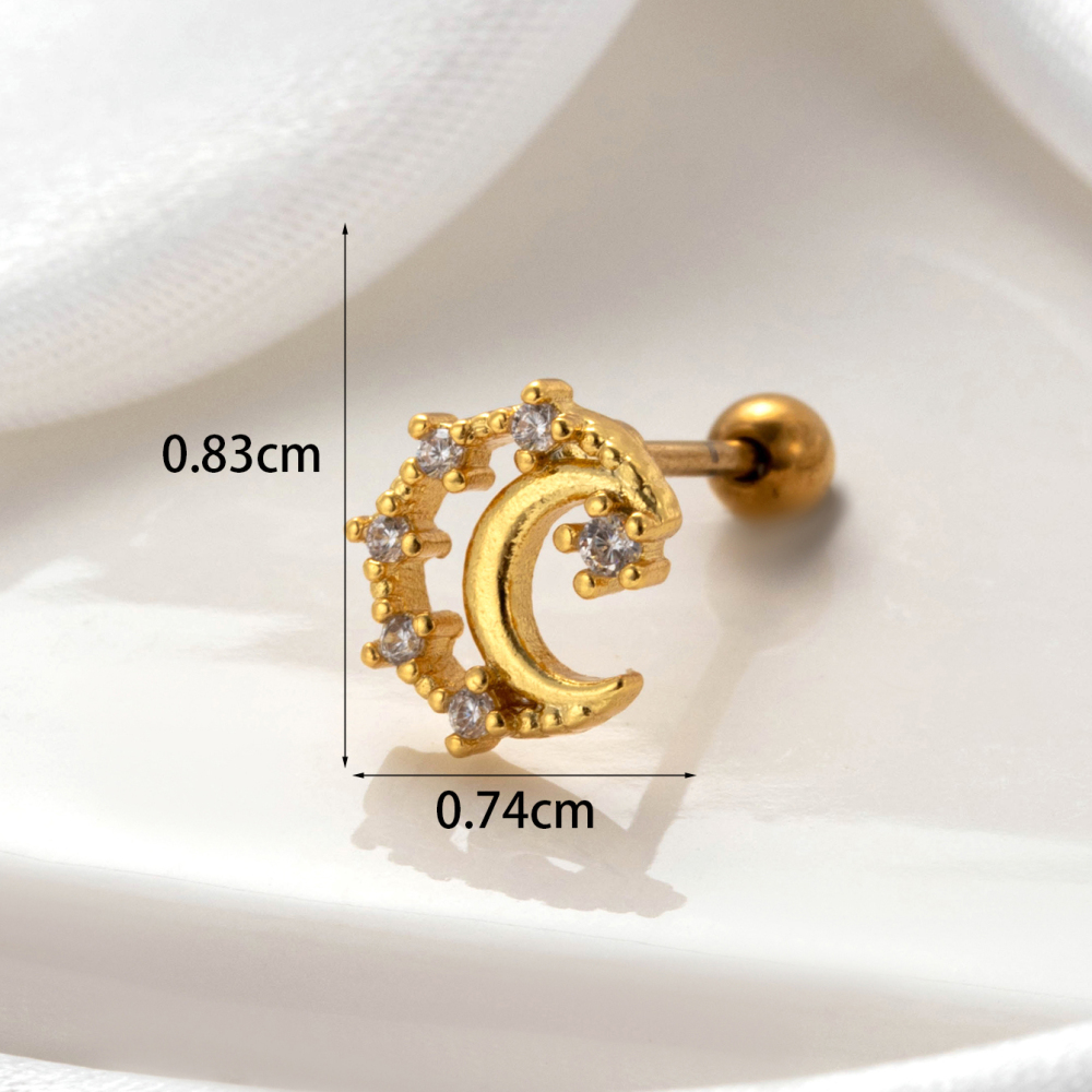 Boucles D'Oreilles Piercing Femme Simple Series Classic Soleil/Lune En Cuivre Sans Placage Avec Zircon h5Image6