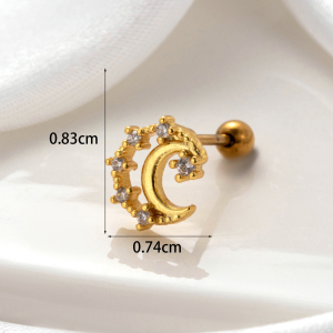 Boucles D'Oreilles Piercing Femme Simple Series Classic Soleil/Lune En Cuivre Sans Placage Avec Zircon h5 Image6
