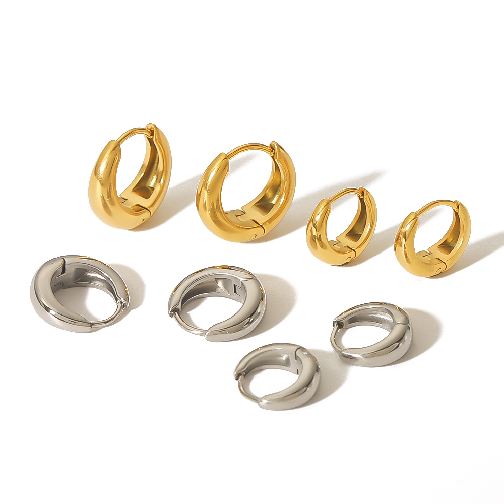 1 Paire De Boucles D'Oreilles Créoles Géométriques Décontractées En Acier Inoxydable Plaqué Or  Et Zircon Pour Femmes Image8