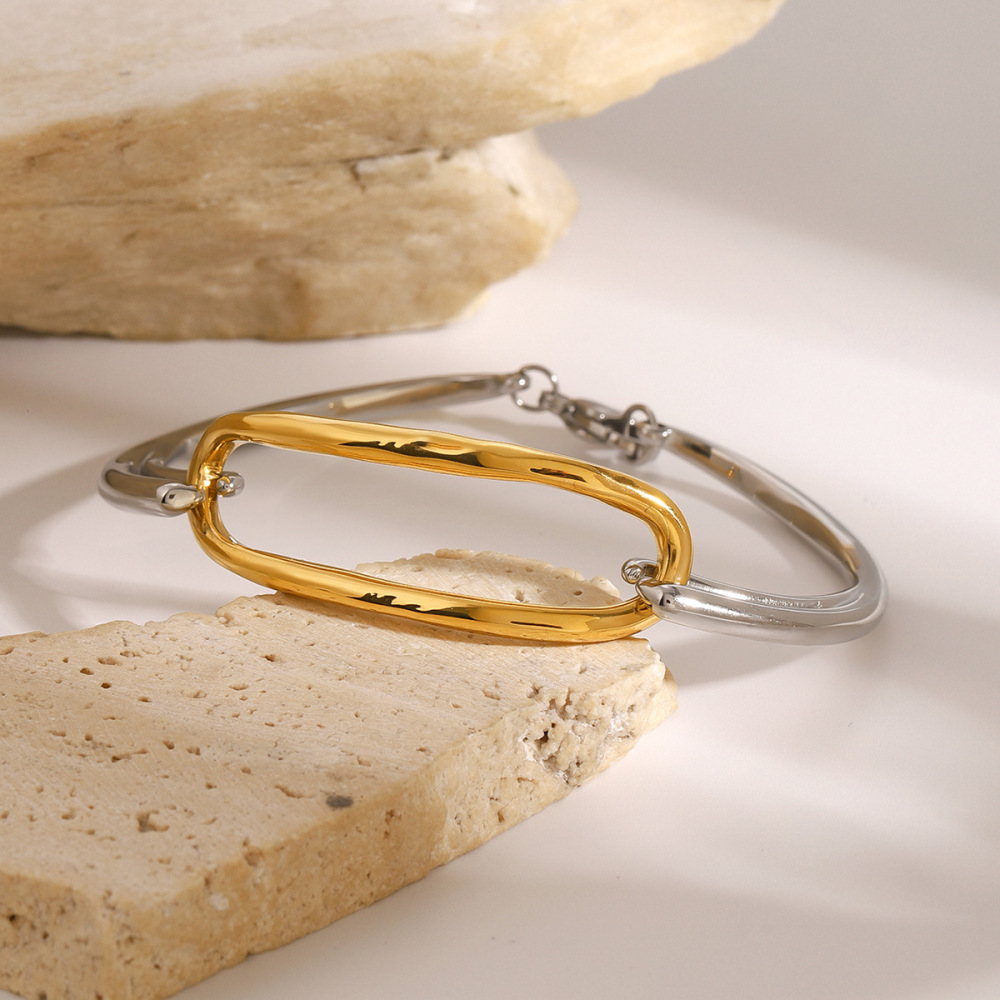 Bracelet Simple Pour Femme, Série , En Acier Inoxydable Plaqué Or , Forme Annulaire Image5