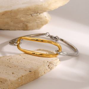 Bracelet Simple Pour Femme, Série , En Acier Inoxydable Plaqué Or , Forme Annulaire h5 Image5