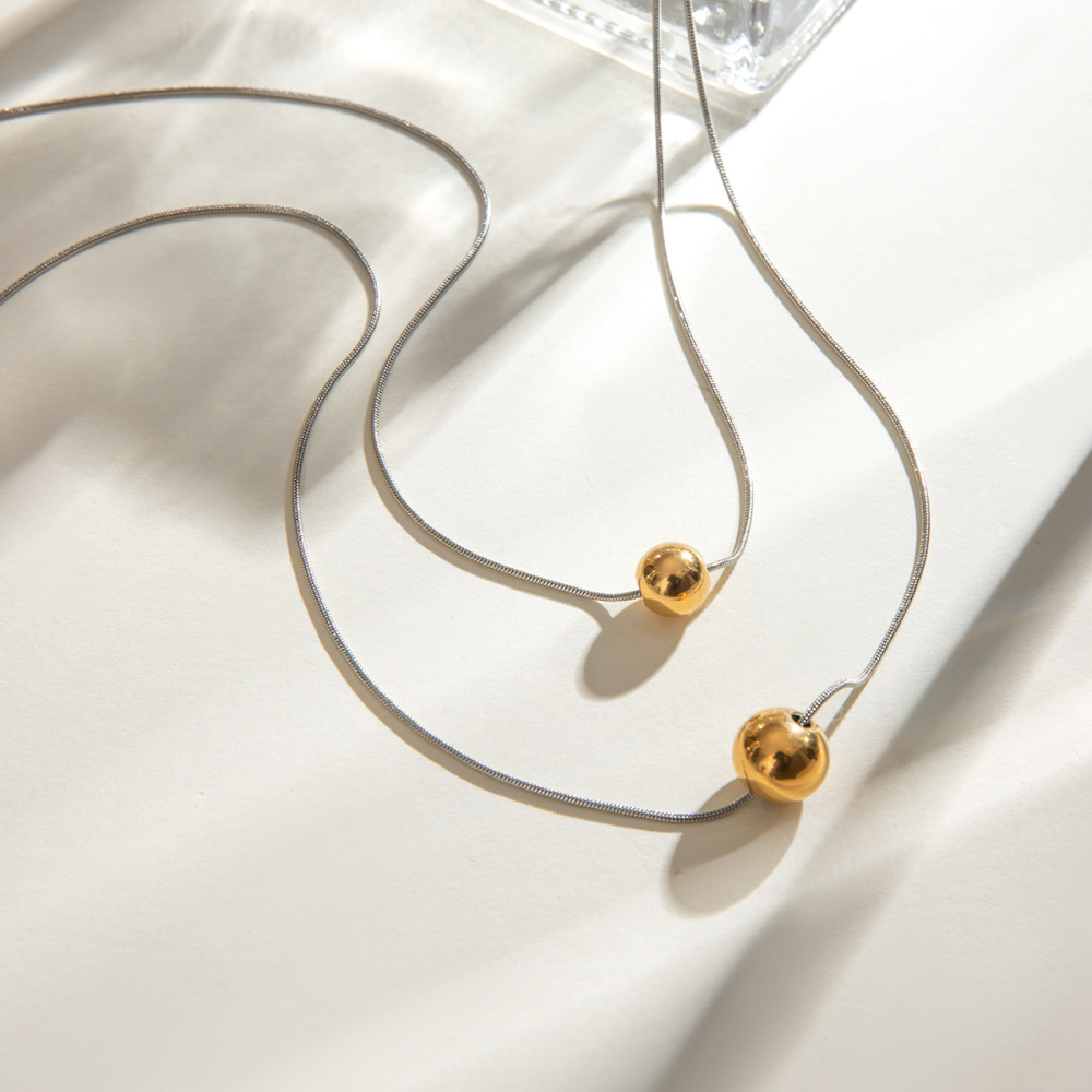 Collier Avec Pendentif Rond En Acier Inoxydable Plaqué Or Pour Femme, Série Simple, Style Ins h5Image4