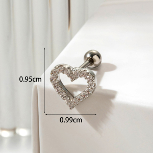 Boucles D'Oreilles Piercing Femme Simple Series Classic Heart En Acier Titane Sans Placage, Ornées De Zircon. h5 Image6
