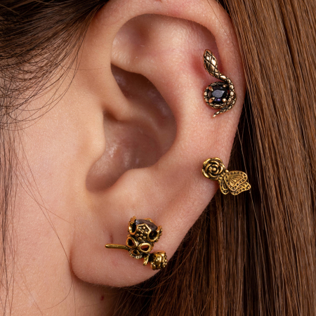 Boucles d'oreilles piercing femme Simple Series Classic Flower en acier titane sans placage, ornées de zircon.