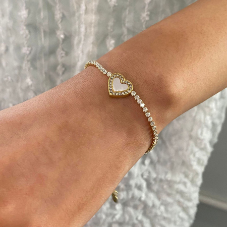 bracelet à breloques pour femme en acier inoxydable plaqué or  avec strass, série simple sweet heart 2