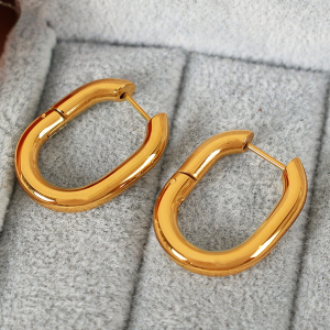 1 Paire De Boucles D'Oreilles Créoles Classiques En Acier Inoxydable Plaqué Or Pour Femme, Série Simple h5 Image8