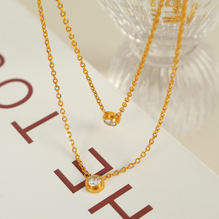 collier avec pendentif géométrique en acier inoxydable plaqué or  et zircon pour femme, série simple, 1 pièce 2