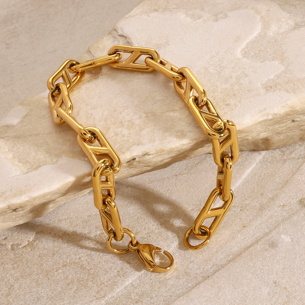 Bracelet Chaîne Géométrique Classique En Acier Inoxydable Plaqué Or  Pour Femme, Série Simple, 1 Pièce Image5