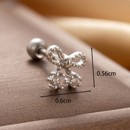 Boucles d'oreilles piercing femme Simple Series Classic Bow Knot en cuivre sans plaquage, ornées de zircon 2