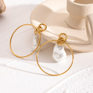 1 Paire De Boucles D'Oreilles Pendantes Géométriques Élégantes En Acier Inoxydable Plaqué Or  Avec Perles Artificielles Pour Femmes h5 Image5